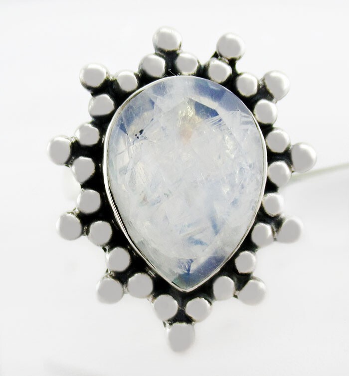 GENUINE 7.68 Cts MOON GEMSTONE RING .925 SILVER – New With Tag – 9.6 Grams