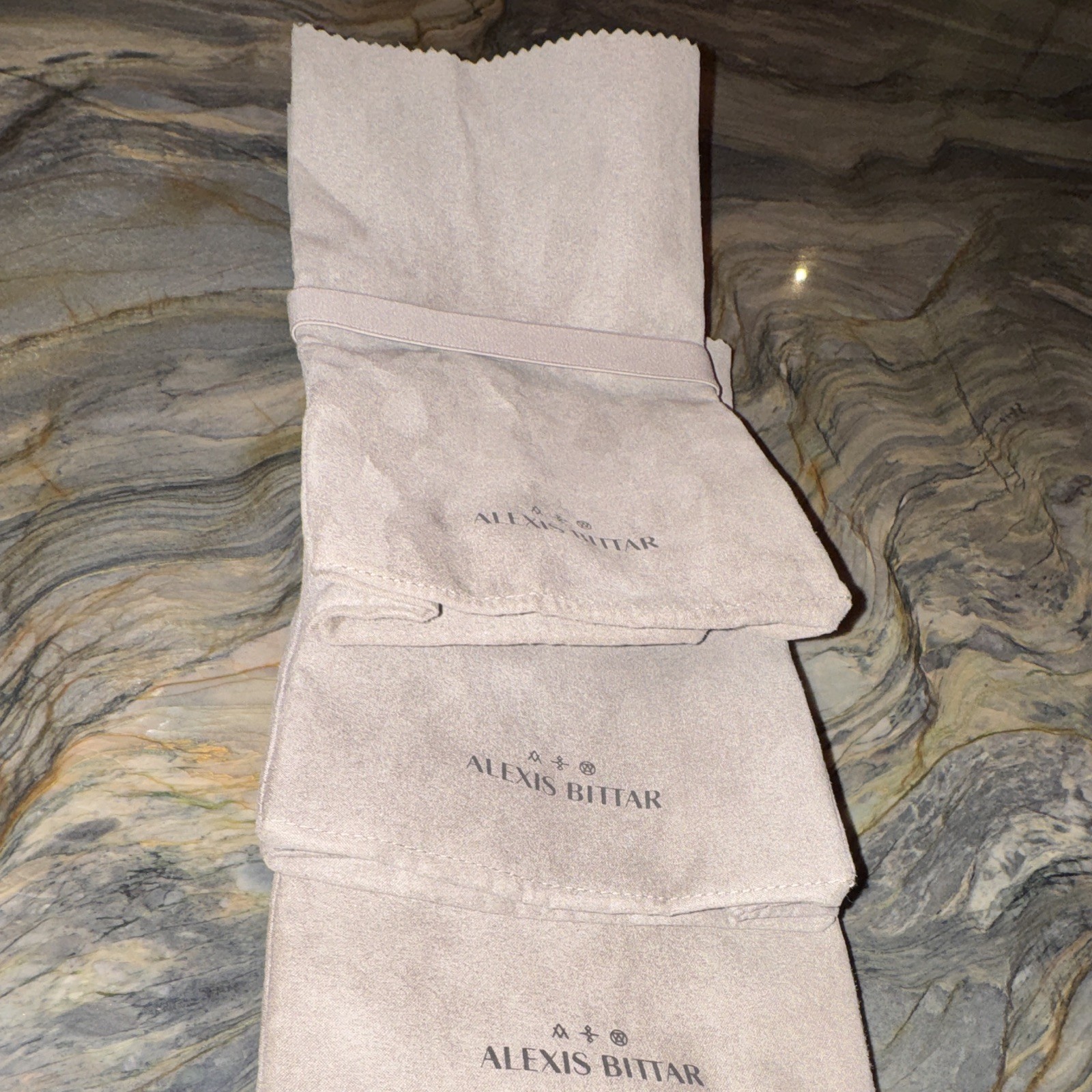 Alexis Bittar Beige Suede Logo Jewelry Pouch Set, 3-Piece Rectangle Bags