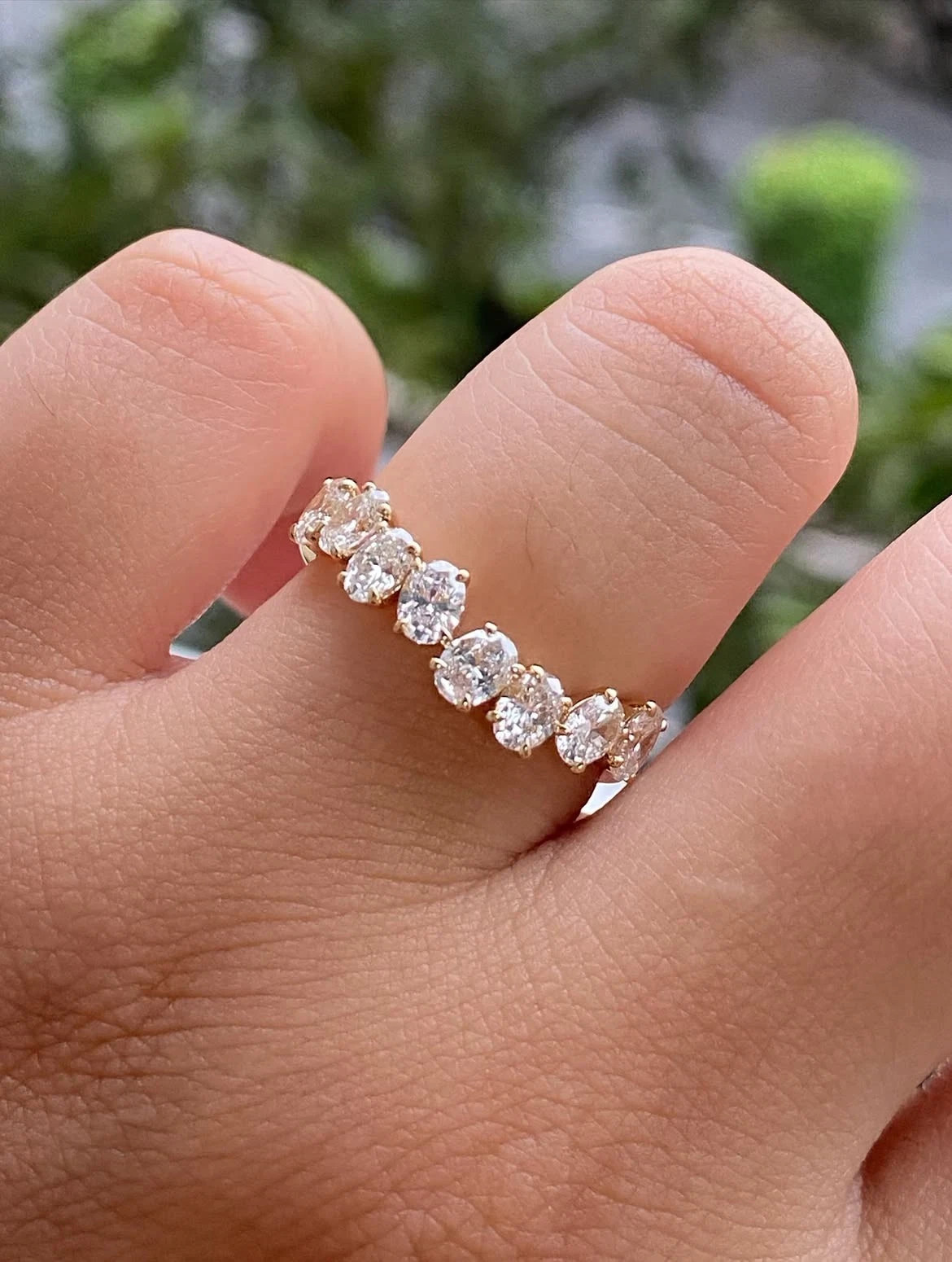 2.50Ct Oval Cut Natural Diamond Half Eternity Wedding Band 14K Yellow Gold 6 7 8