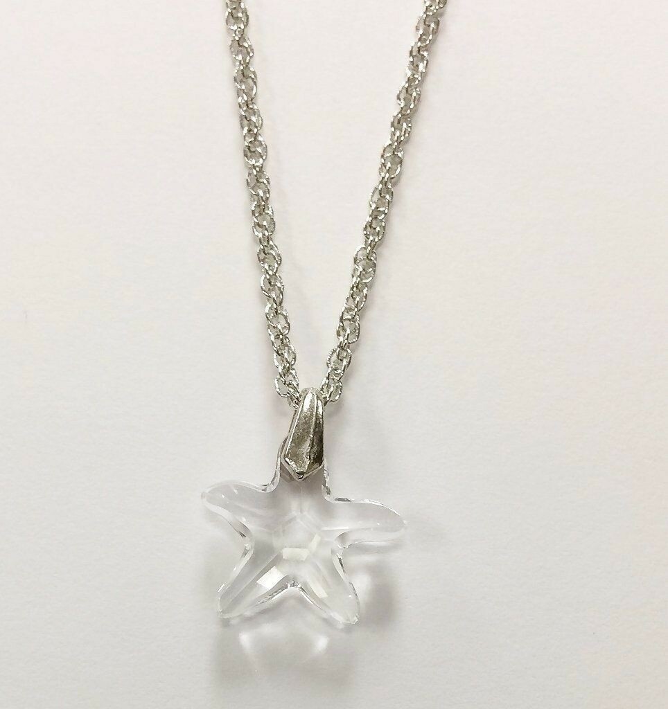 Crystal Austrian Article #6721 Starfish Pendant Silver On Chain Necklace