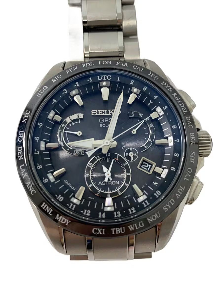 Seiko 8X53-0AB0-2 Titanium 44mm Black Dial Quartz Wristwatch #2nW1011
