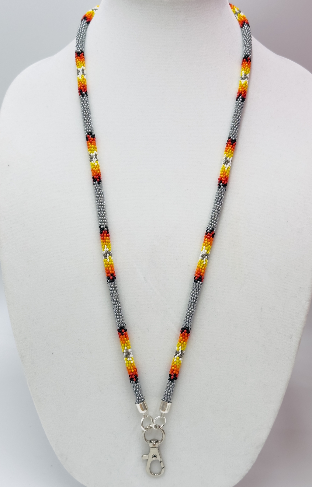 Handmade beaded Grey woven Southwestern lanyard