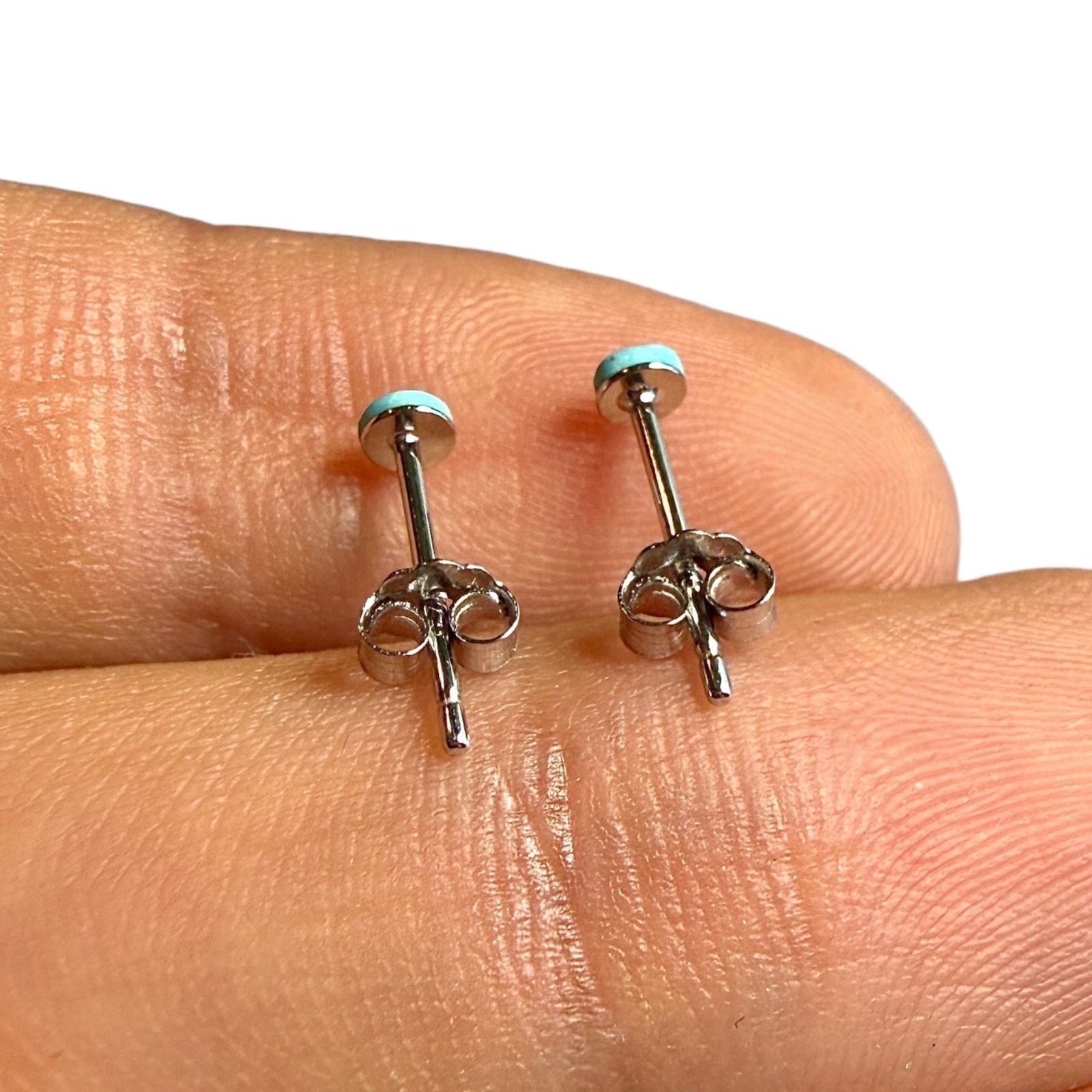 Turquoise Stud Earrings 3mm Genuine Gemstone 925 Sterling Silver Tiny Pair