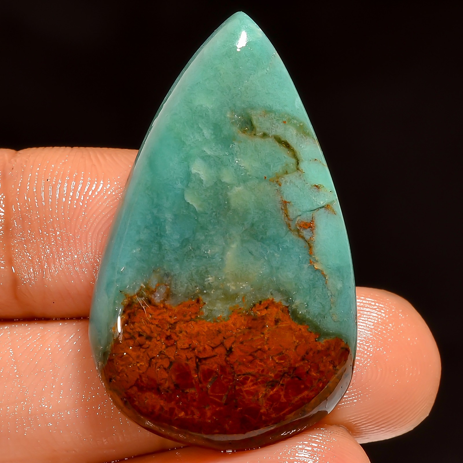 Natural Bio Chrysoprase Pear Shape Cabochon Gemstone 36 Ct. 36X22X6 mm EE-53542