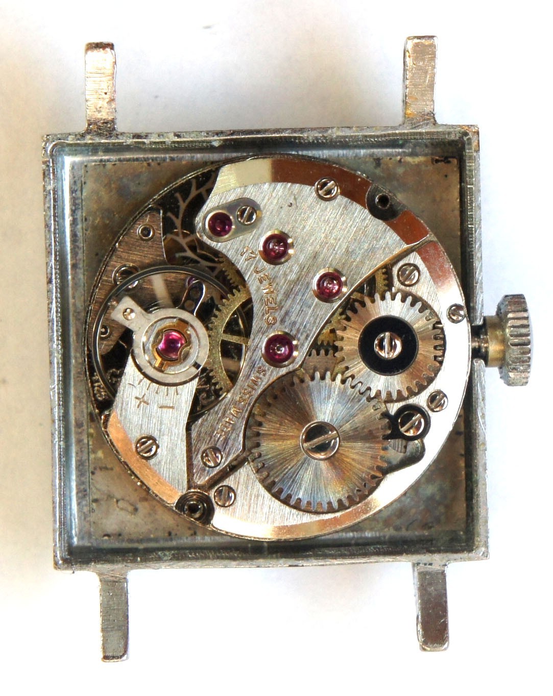 Vintage Aureole 17 Rubis Incabloc Square Swiss Watch Date Runs Well 19.5mm Case