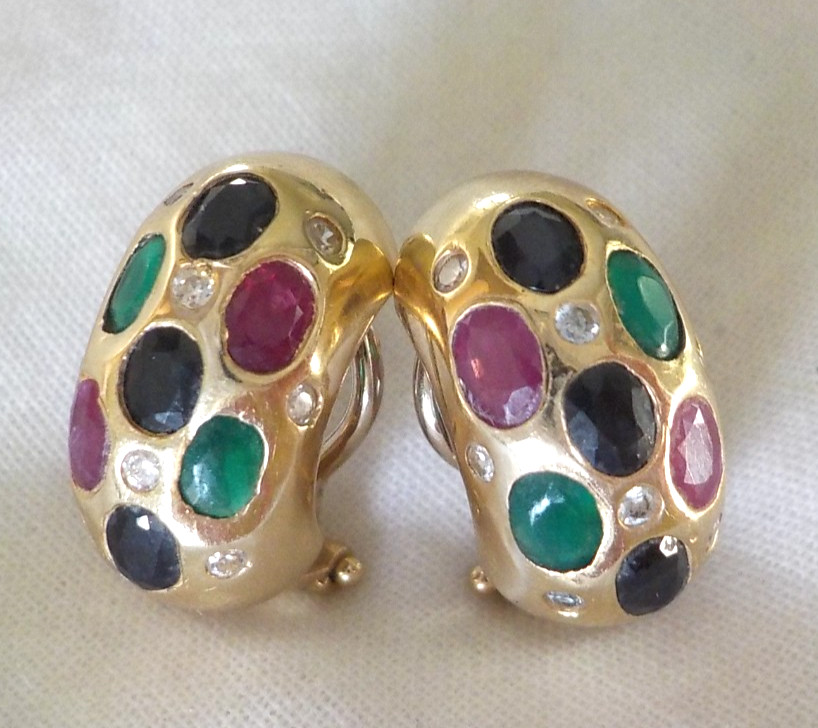 14k Yellow Gold Dotted Multi Gemstone Earrings – 7.80 gms, 0.70 in, 2.46 ctw