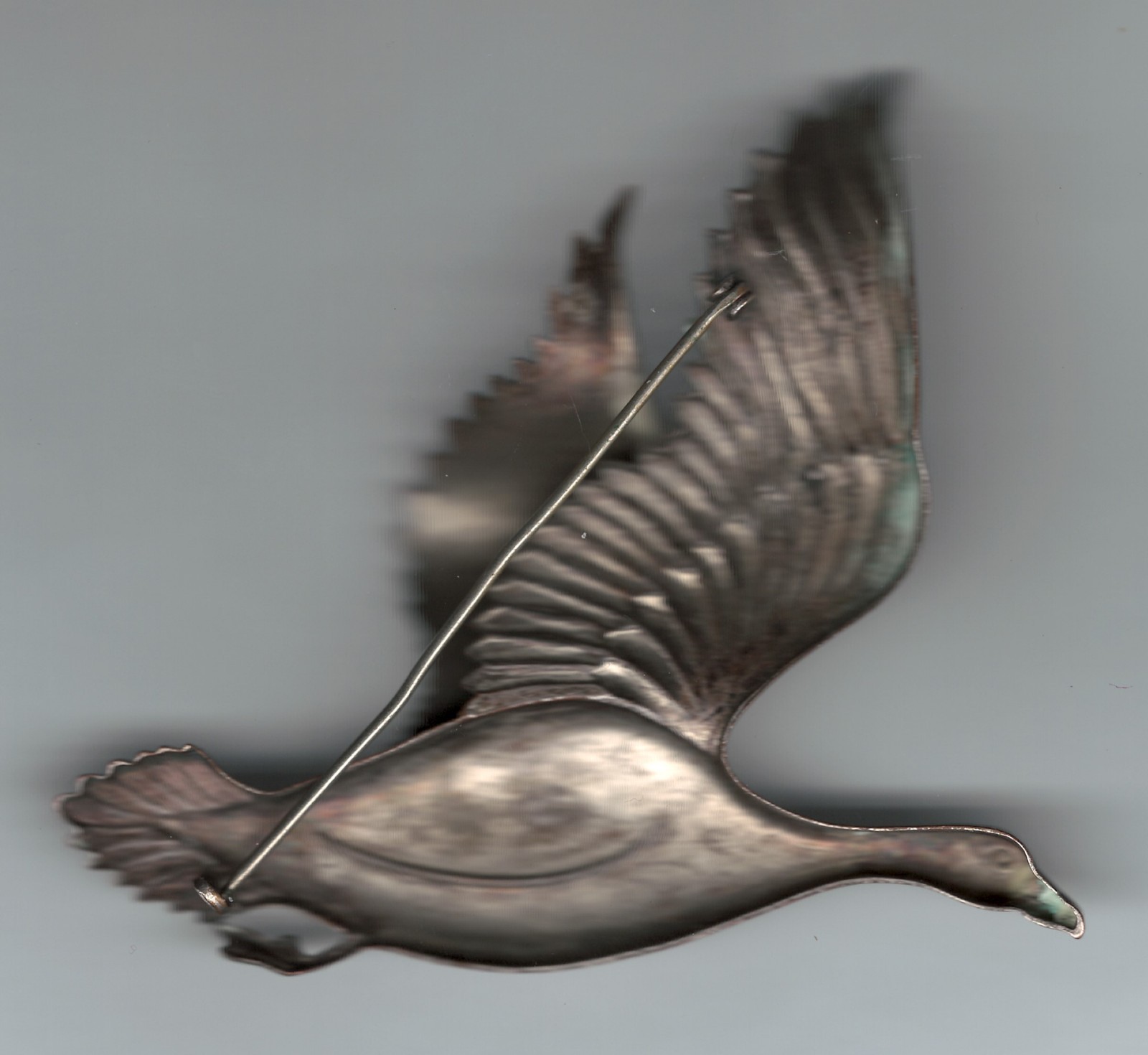 VINTAGE CORO LARGE FLYING GOOSE BROOCH PIN SILVER TONED 3 1/2 INCHES LONG