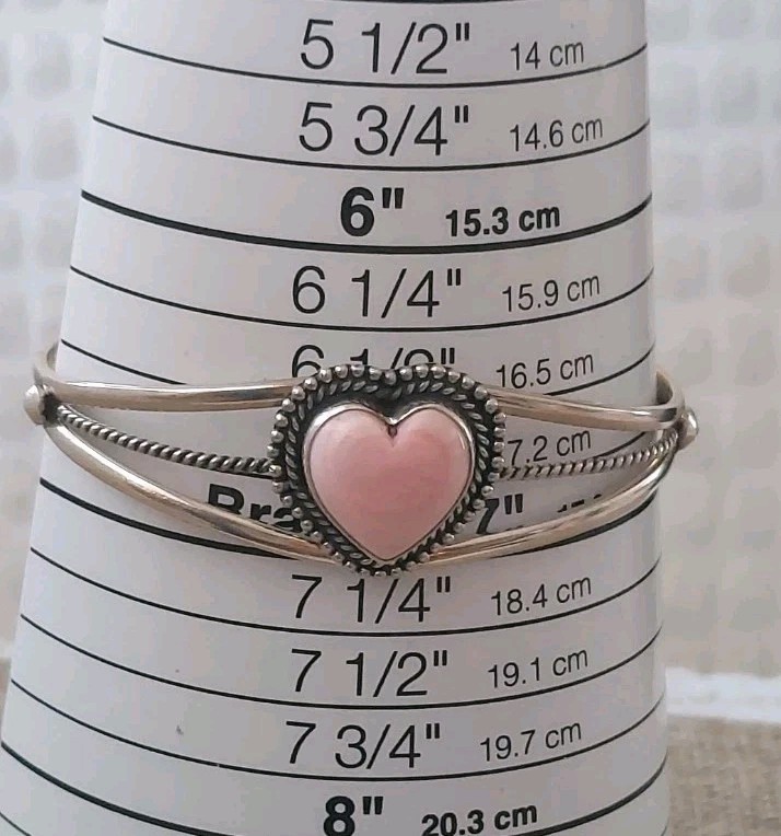 New Sterling Silver & Natural Pink Conch Heart Cuff Bracelet