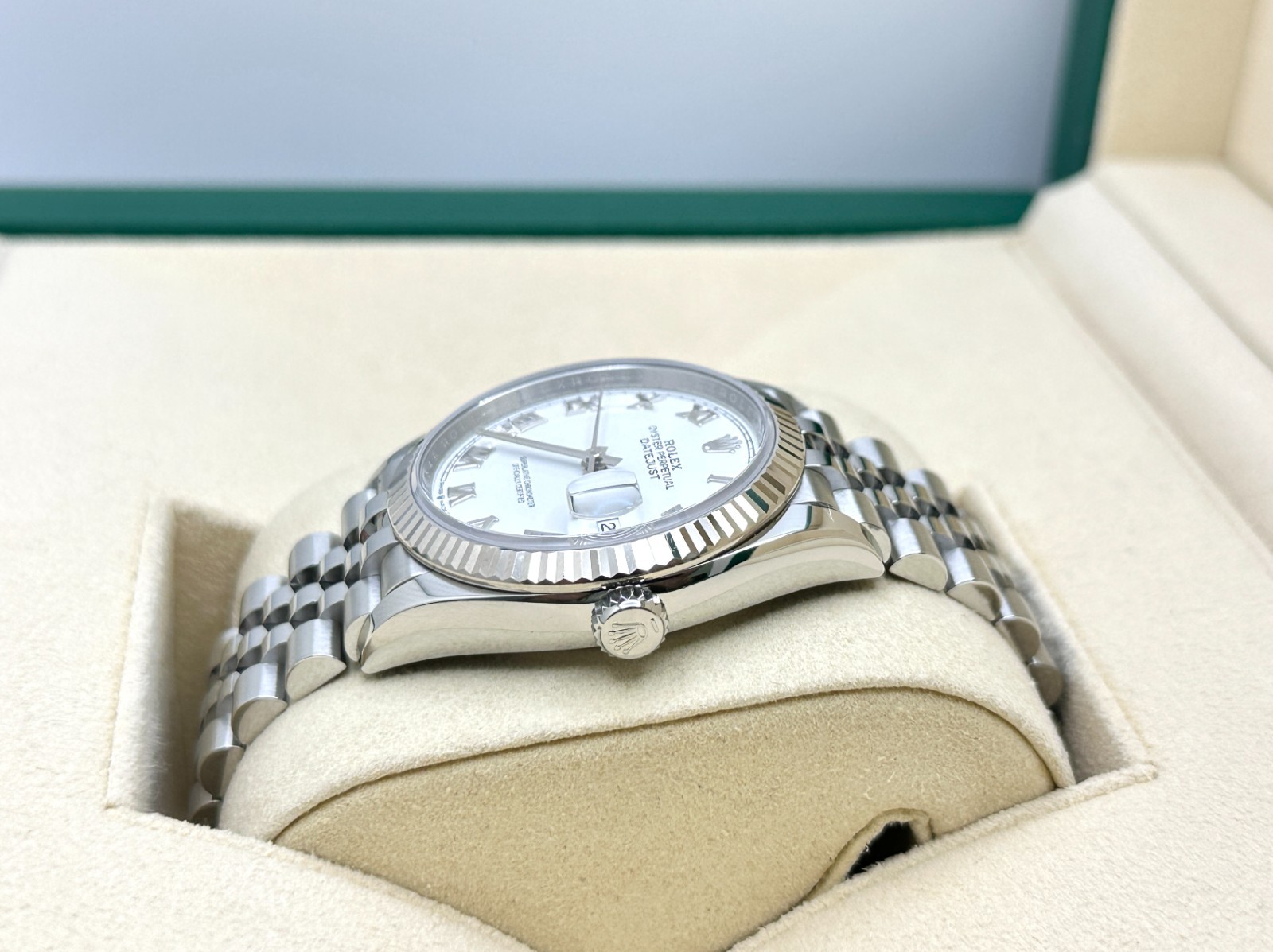 Rolex Datejust 126234 36mm White Roman Dial 18K Gold Bezel Steel Box Paper 2021