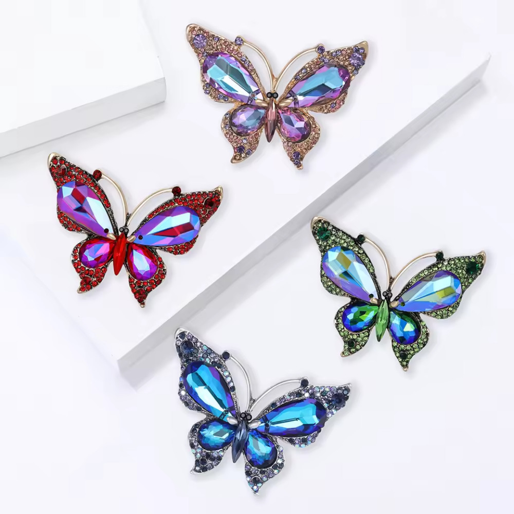 Vintage Butterfly Blue Crystal Rhinestone Brooch Silver Insect Pin Summer Gift