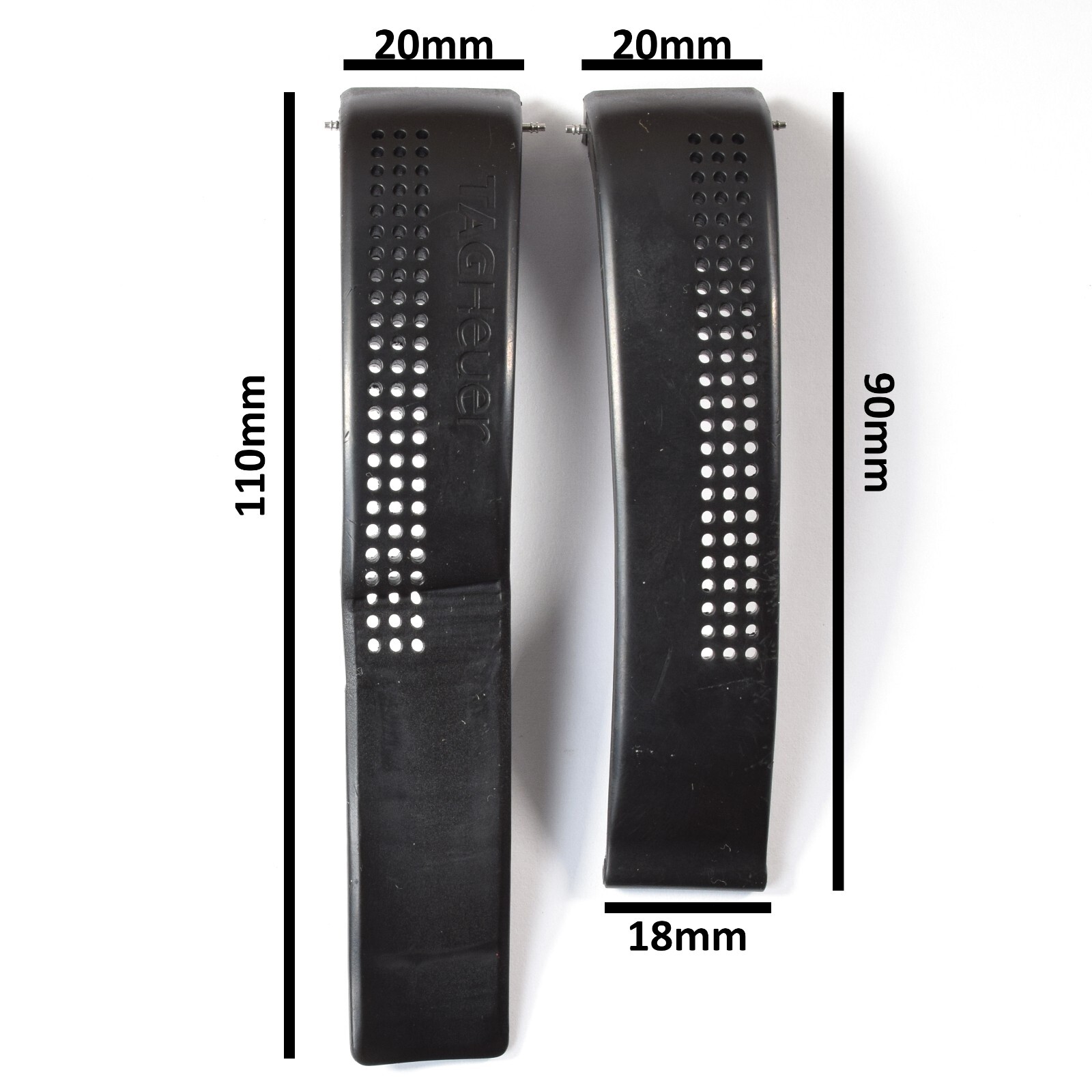 TAG Heuer Carrera 41mm Black Rubber 20mm to 18mm Wide Watch Strap FT6014, FT6040
