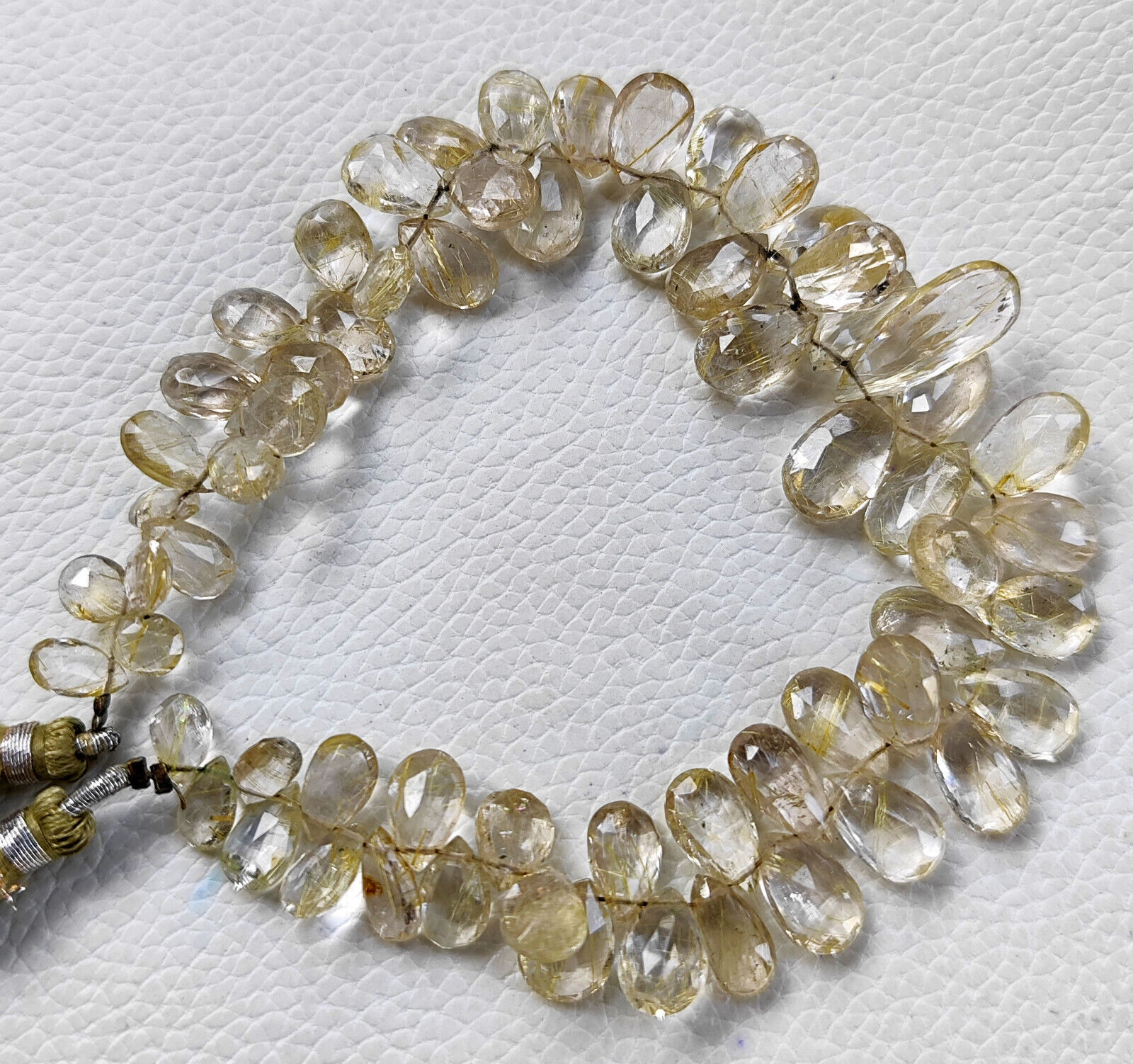 Natural Golden Rutile Quartz Gem 7×5 to 13x8mm Size Faceted Pear Beads 9″