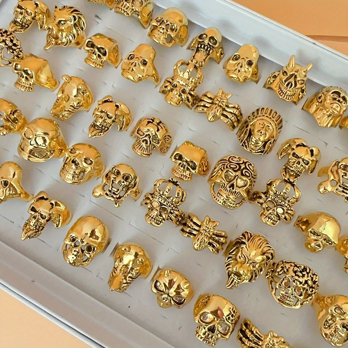 50/100Pcs Wholesale Vintage Skull Rings Punk Cool Goth Ring Set Chunky Retro Y2K