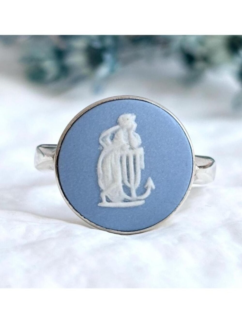 Wedgwood Jasperware Blue Medea Cameo Sterling Silver 925 Vintage Ring – sz 6