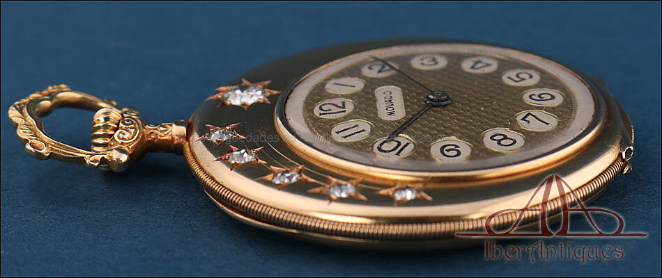 Antique Ultrafine Movado Pocket Watch. 18K Gold and Diamonds. Circa 1930