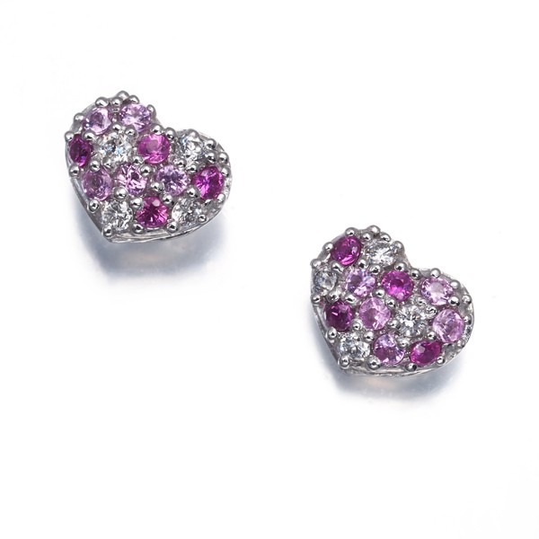 Auth Ponte Vecchio Earrings Sapphire 0.22ct Diamond 0.09ct Heart Paved 18K WG