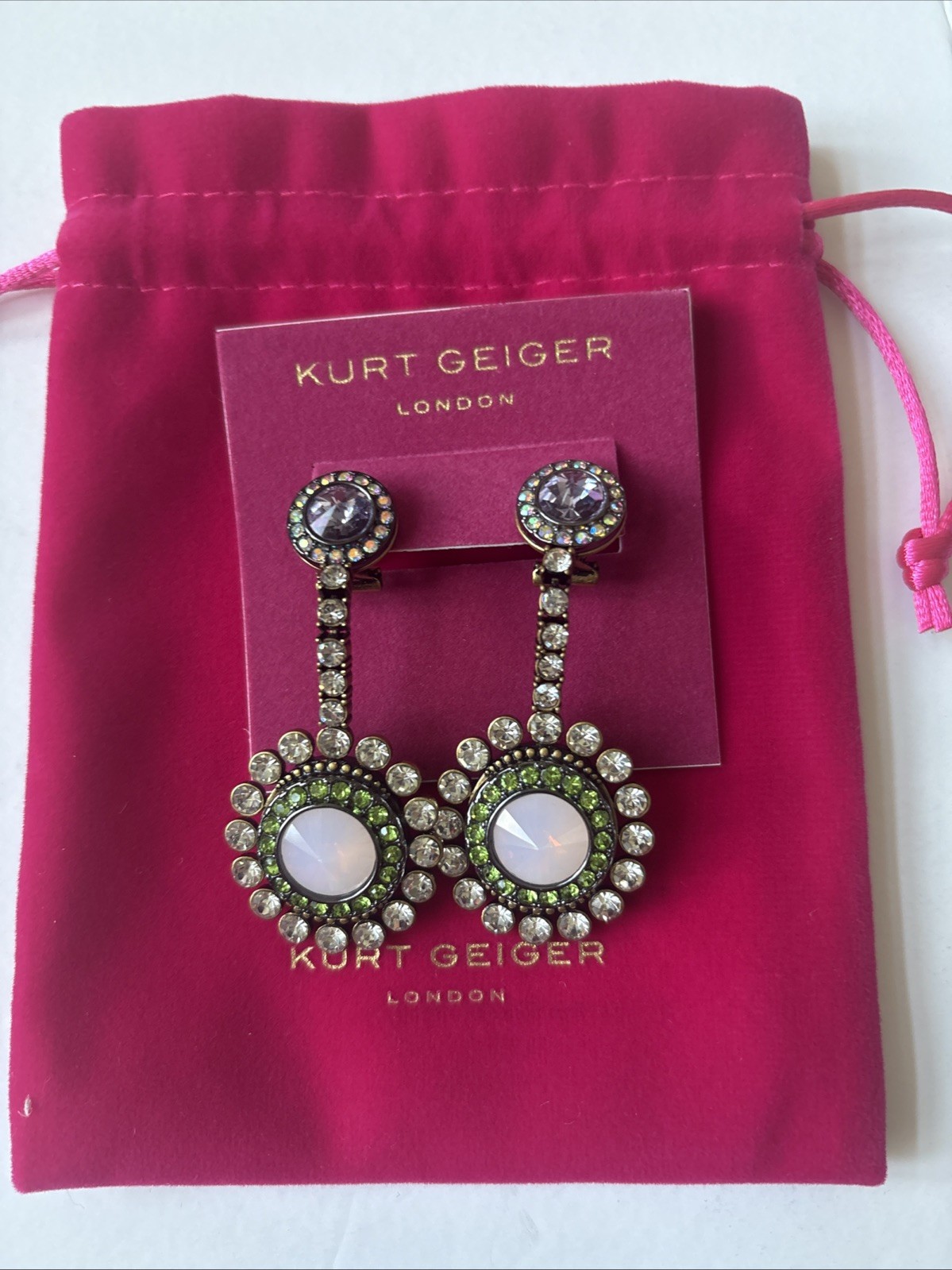 Kurt Geiger London Crystal Drop Earrings Gold Tone/Multi Color Brand New