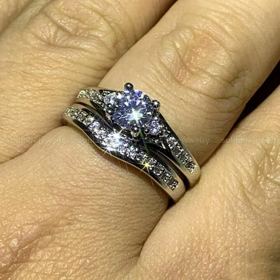 2.50Ct Round Cut Moissanite Bridal Set Engagement Ring 14k White Gold Plated