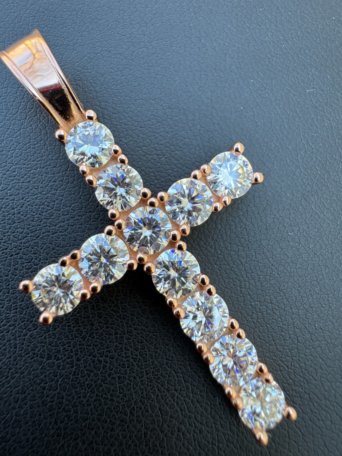 MOISSANITE 14k Rose Gold Cross & Real 925 Silver Iced Pendant Necklace Hip Hop