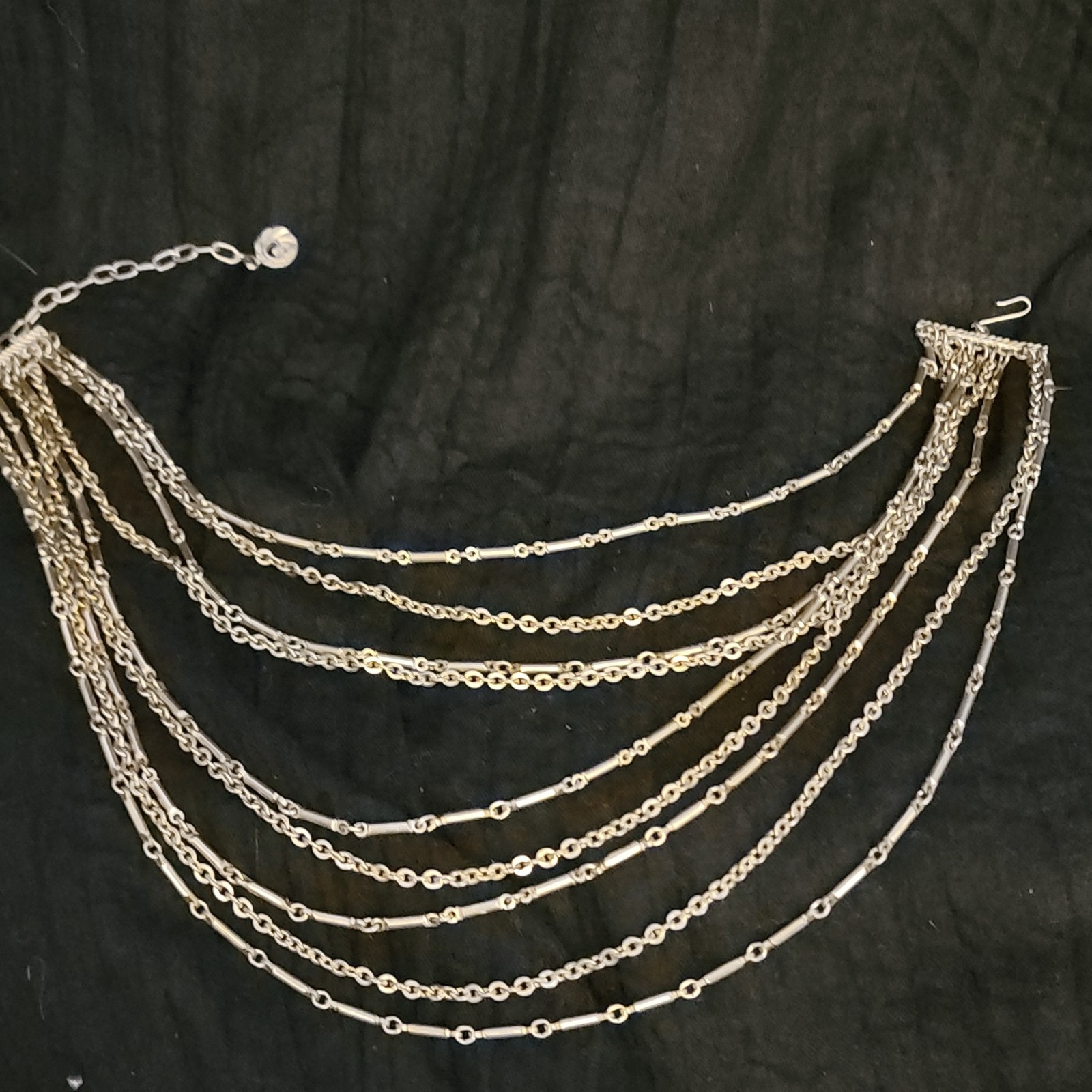 Silver Tone Multi-Strand Layered Cable Chain Statement Necklace Hook Clasp