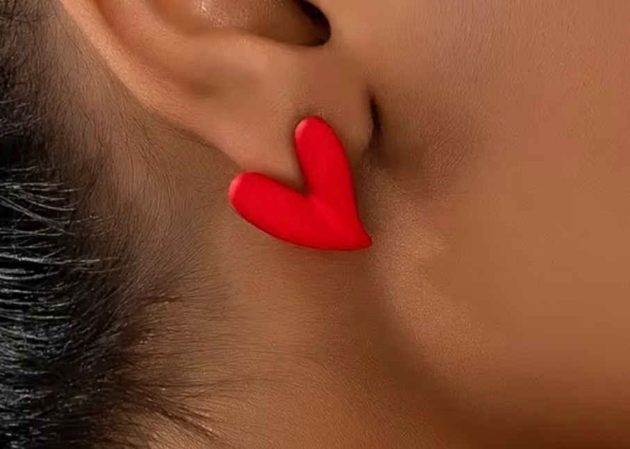 6pc Leopard Print Heart Stud Red Earrings Set Multicolor Women’s Fashion Y12