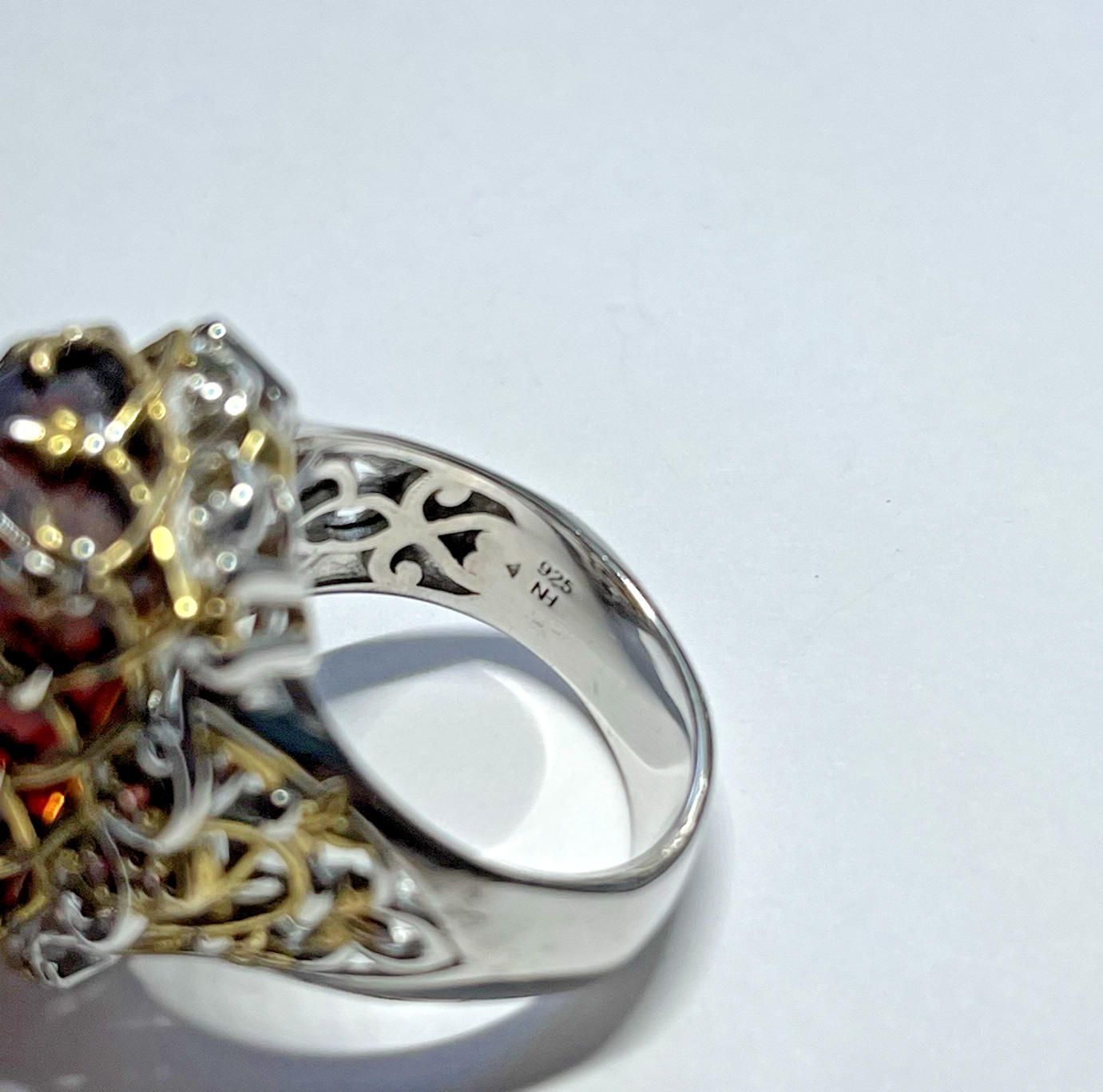 Gems en Vogue Valitutti 925 Sterling Silver Gold Accent Amber Ring Size 10