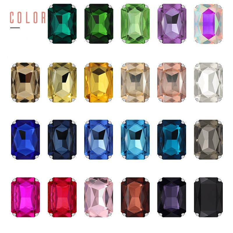 10pcs Sew On Rectangle Glass Crystal Rhinestones Flat Back Claw Cup Crafts Beads