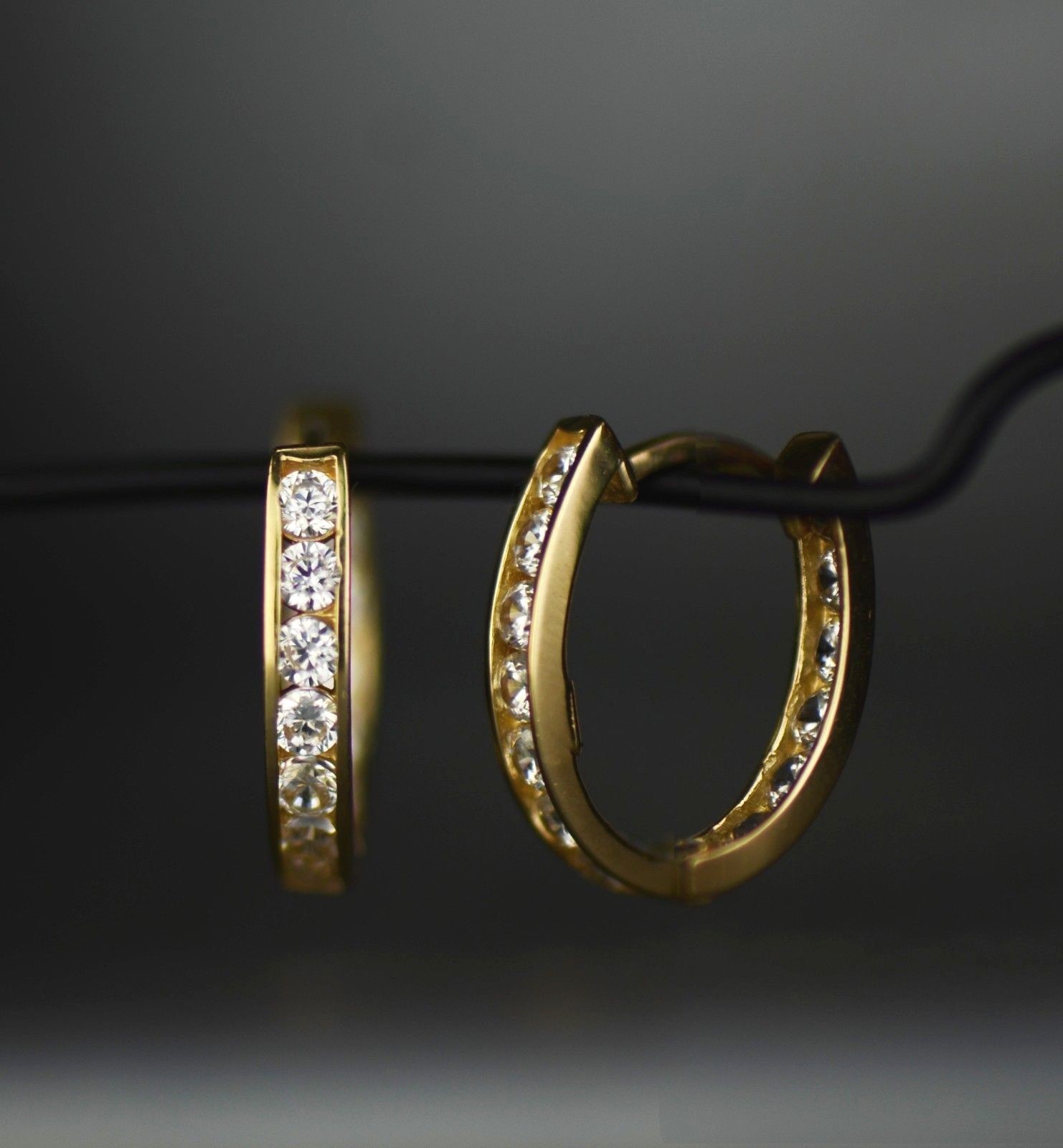 14k Yellow and White Gold Double Sided Huggie Oval Earrings