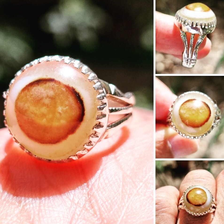 Agate خاتم عقيق سليماني عينSulimani Natural Eye in the stone 925 silver man ring