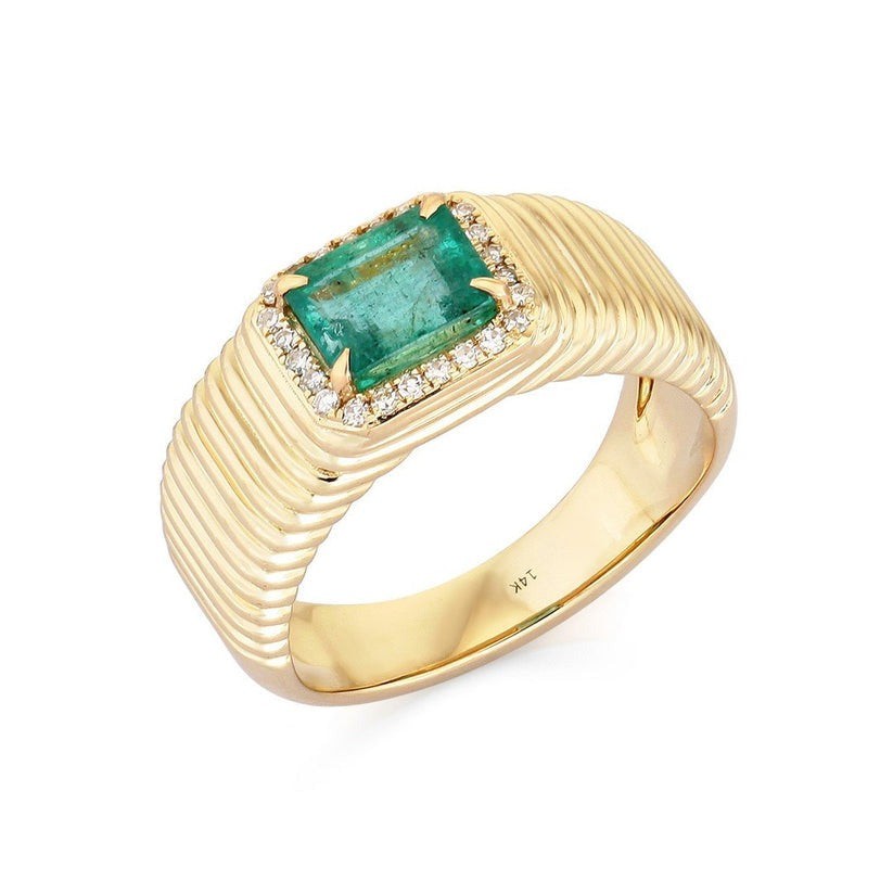 Emerald Cut 14K (or 18k upon request) Yellow Gold Ribbed Band Ring