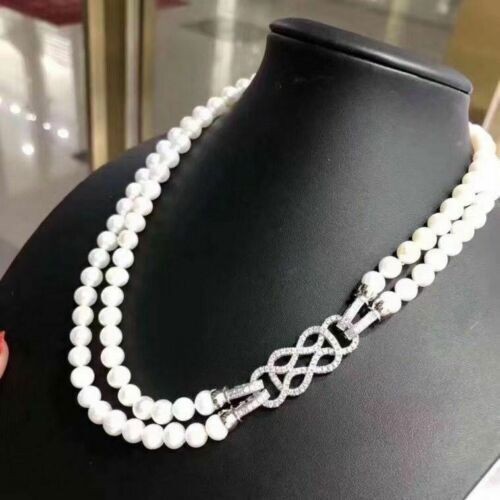 Double Strand Natural AAA 7-8mm Akoya White Pearl Necklace 20 Inch 925s