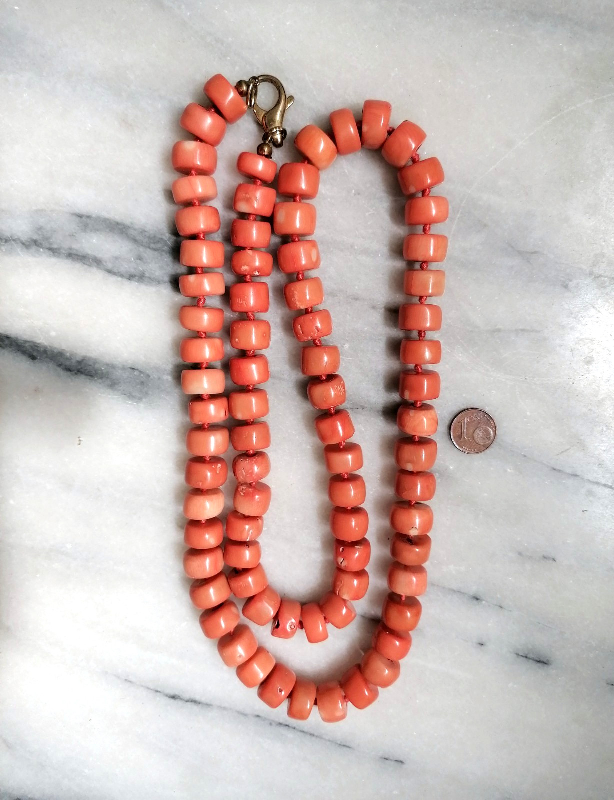 SPECTACULAR MAXI LONG NECKLACE CORAL BAMBOO SALMON CLASP SILVER GOLD.