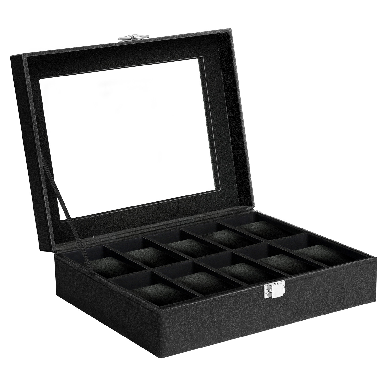 10 Slots Watch Box PU Leather Watch Case Storage Glass Lid Jewelry Display Case