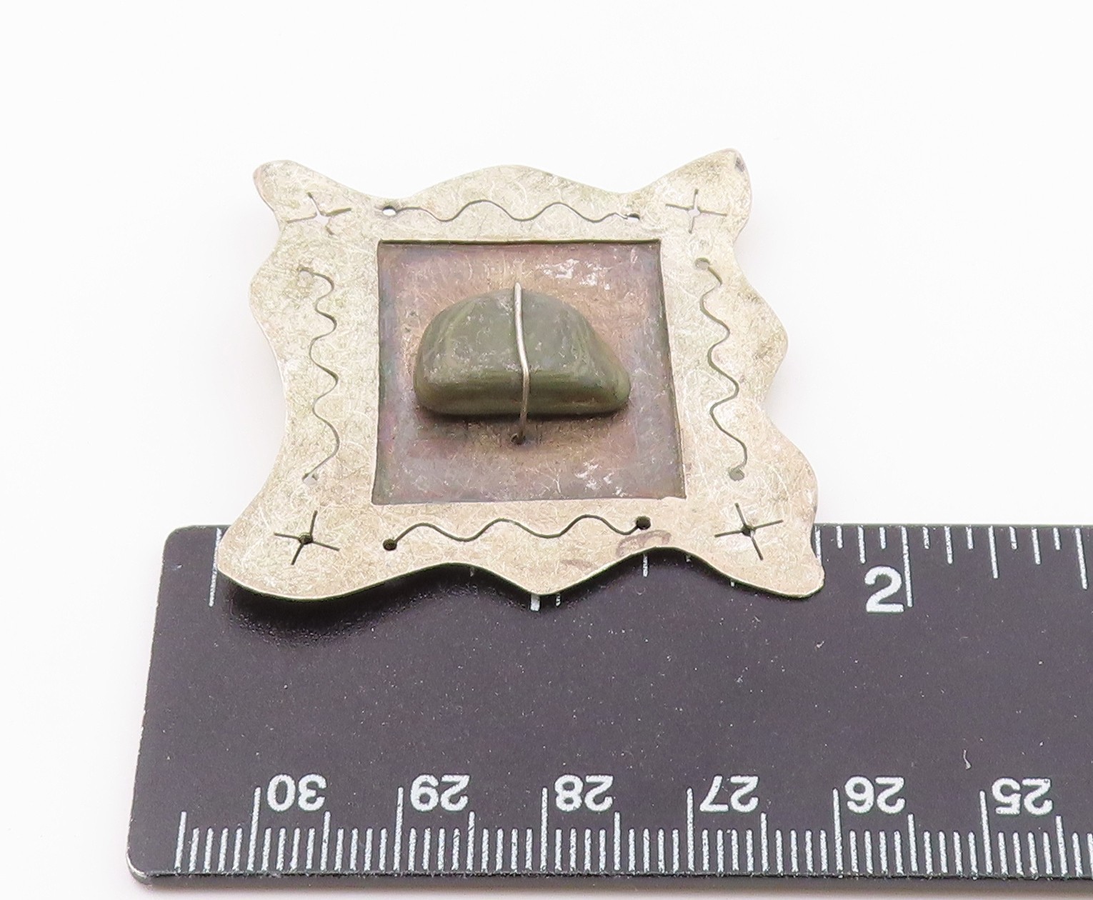 J. BENINATO 925 Silver Vintage Wire Wrapped Stone Framed Brooch Pin BP3668