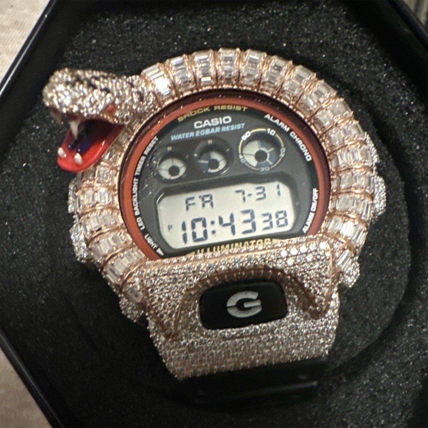 Casio G-SHOCK Digital Watch Rose Gold Case Black Resin Band 200m Alarm