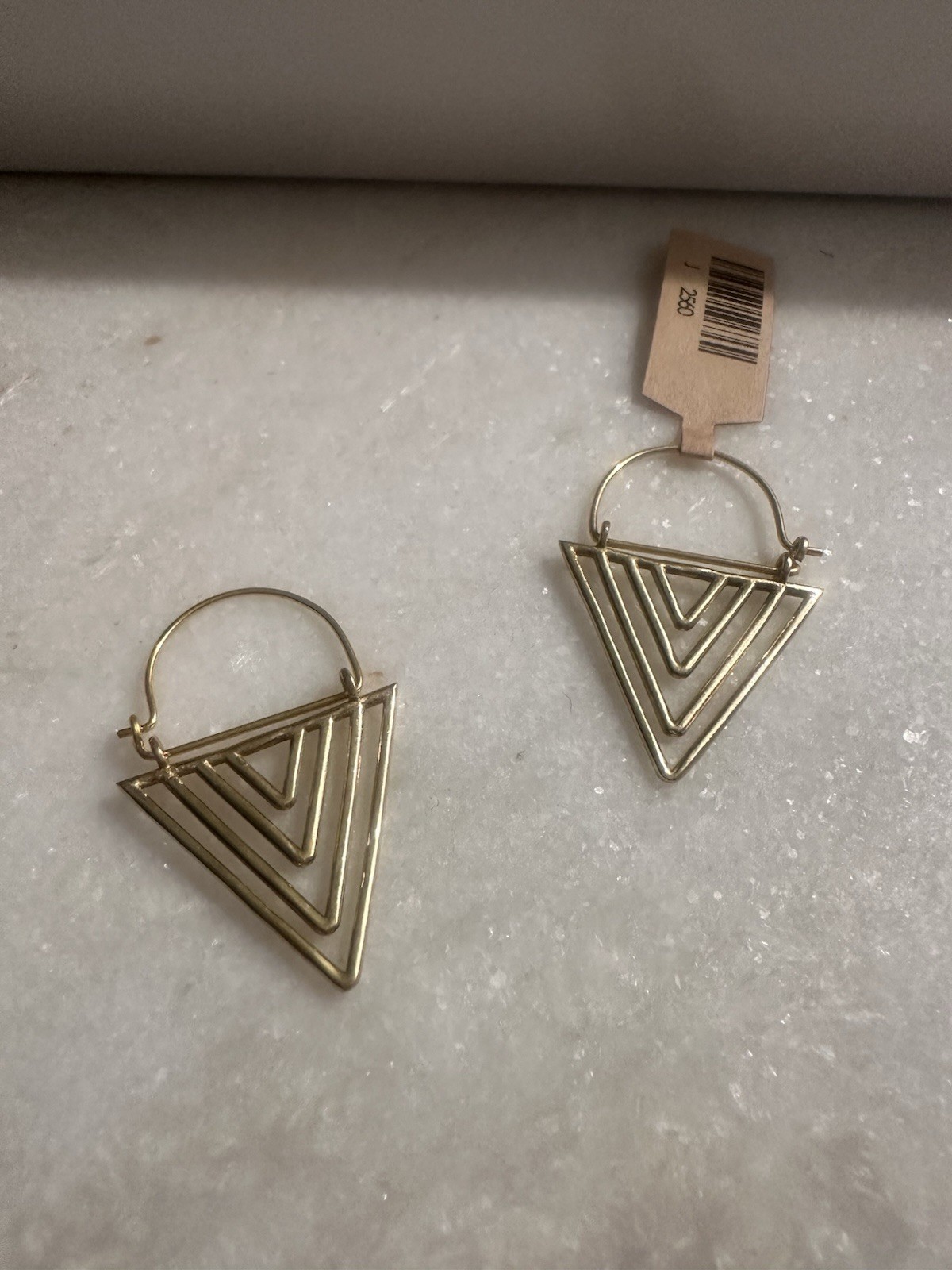 Gold Tone Geometric Triangle Hoop Dangle Earrings – Hook Closure No Stone