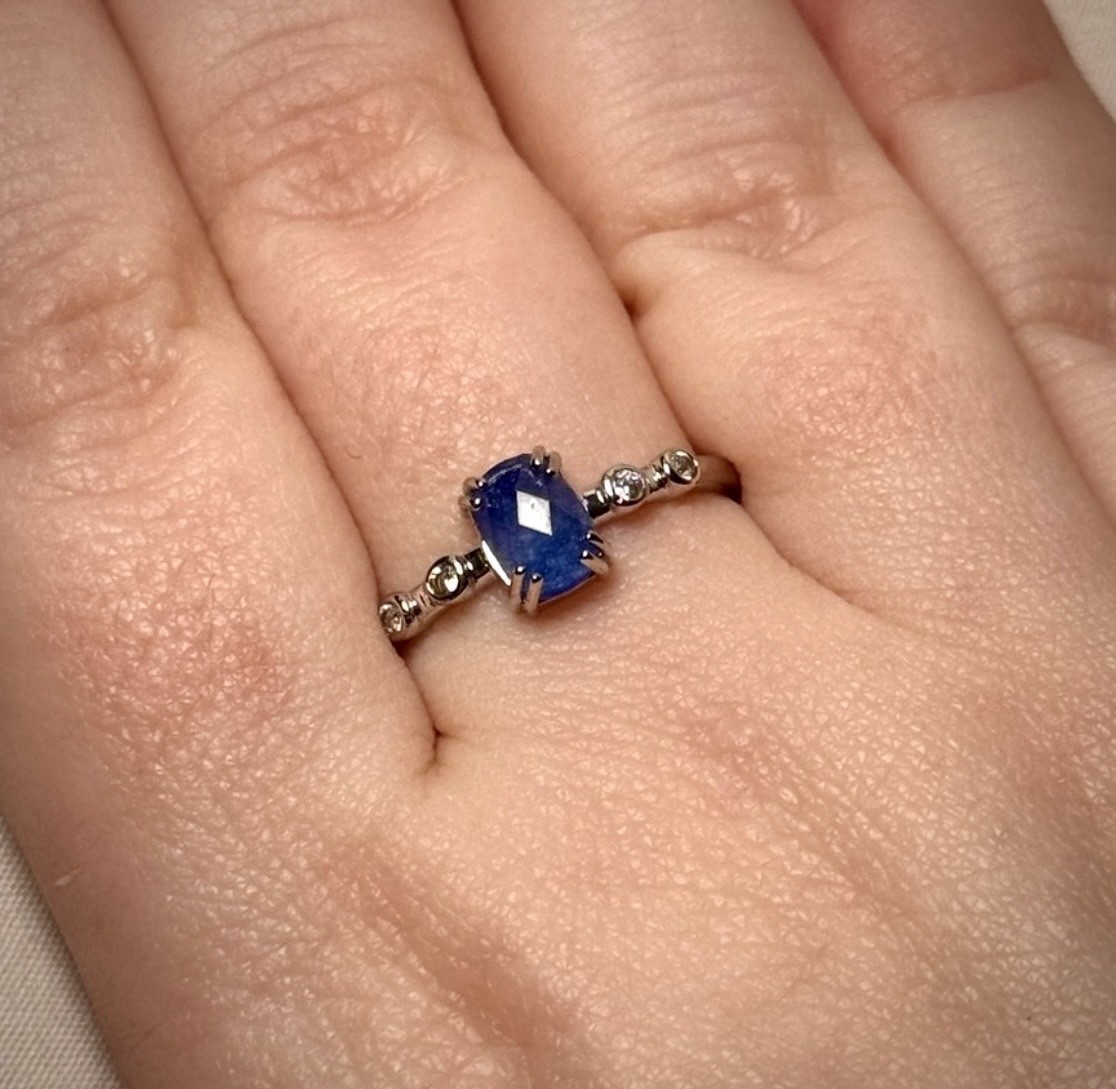 Bomb Party Blue Oval Stone Ring Silver Tone Clear Accent Size 10 Fashion Ring