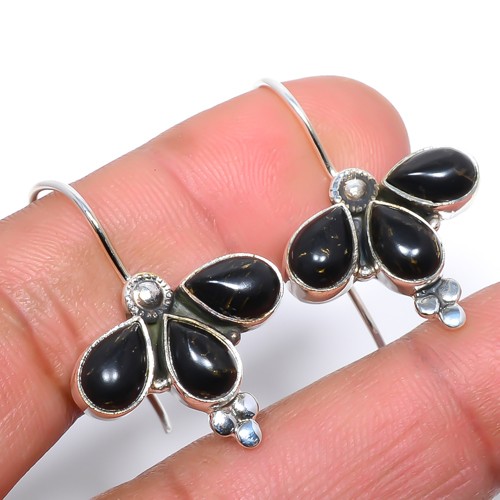Copper Black Turquoise Handmade Silver Plated Bali Earring 1.29″ F191