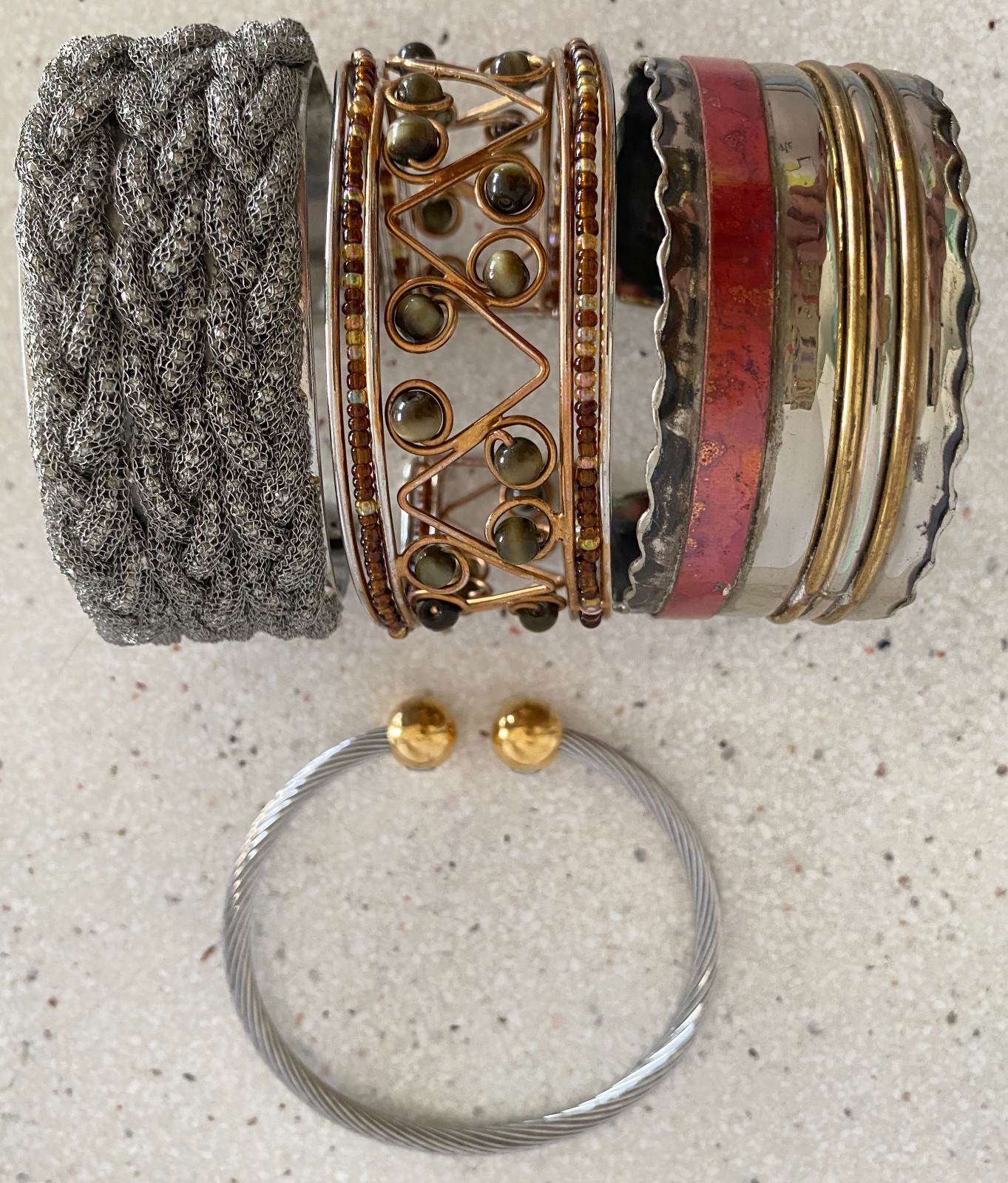 Lot of 4 Vintage Cuff Bracelet Magnetic Stainless Cable Ann Taylor Mesh Beaded