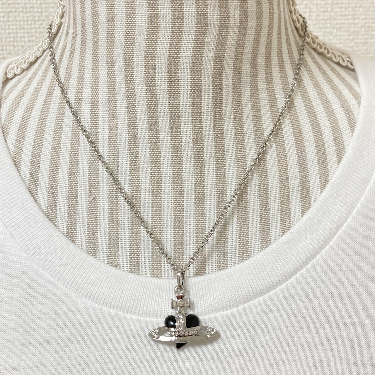 Vivienne Westwood Necklace Diamante Heart Silver Black TOP 2.5cm NO BOX