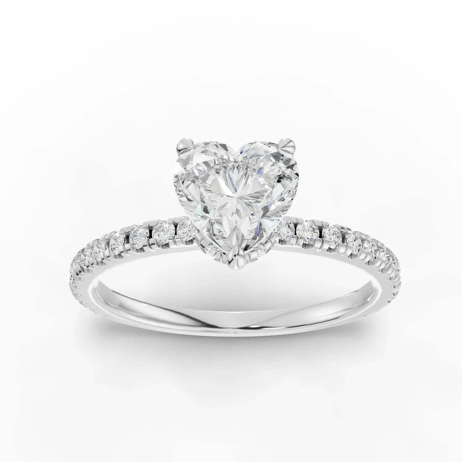 0.98 CT Heart Lab Grown Diamond Solitaire Hidden Halo Pavé Ring 18K White Gold
