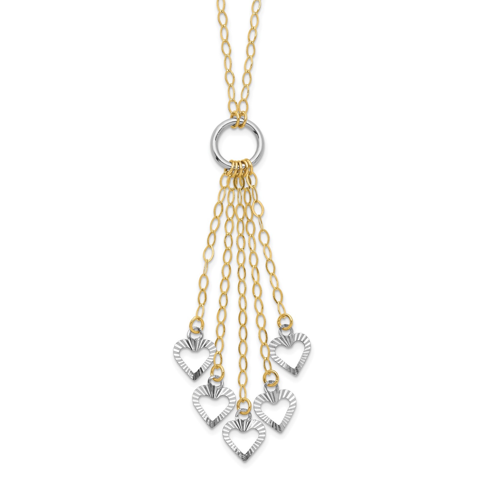 14K Two-Tone Heart Drop 16 inch Necklace Plus 2 inch Extender Chain Mens Womens