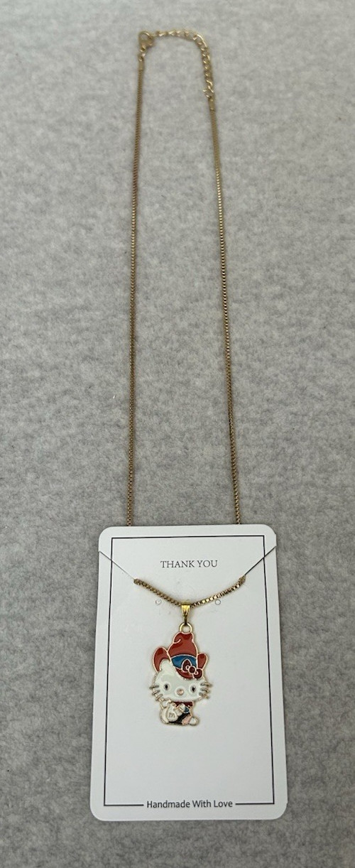 Hello Kitty Sanrio Inspired Cowboy Gold Tone Necklace Chain 11″ Drop Adjustable