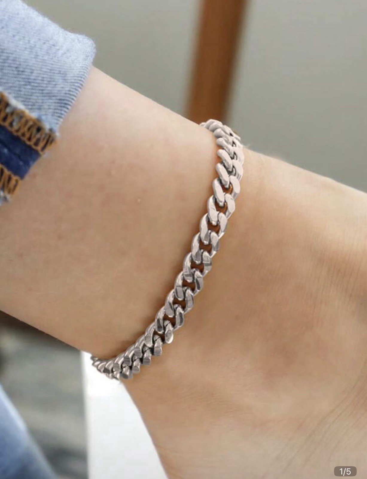 Nooxian 1 Piece Stainless Steel Color Cuban Link Anklet Chain