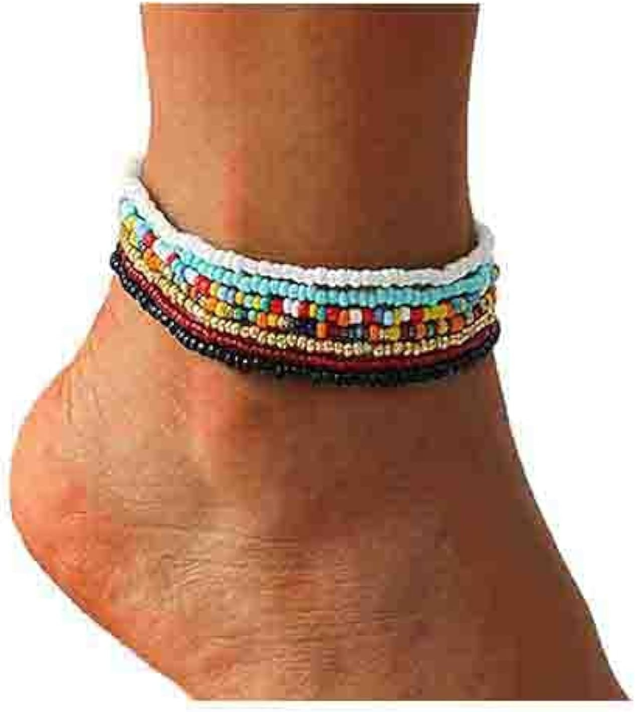 Boho Handmade Beaded African Anklets Multicolor Women Stretch Seed Beads Rainbow