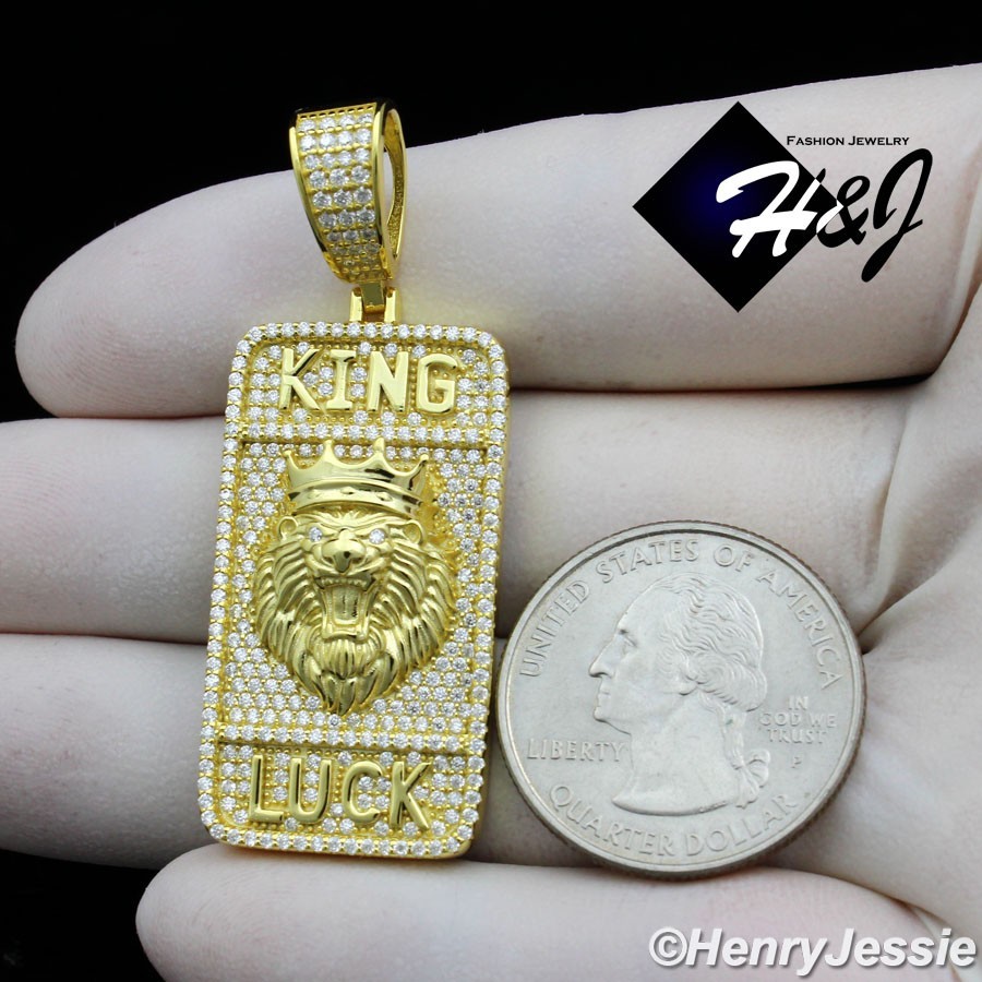 925 STERLING SILVER ICY MOISSANITE GOLD PLATED 3D LION KING HEAD PENDANT*GP539