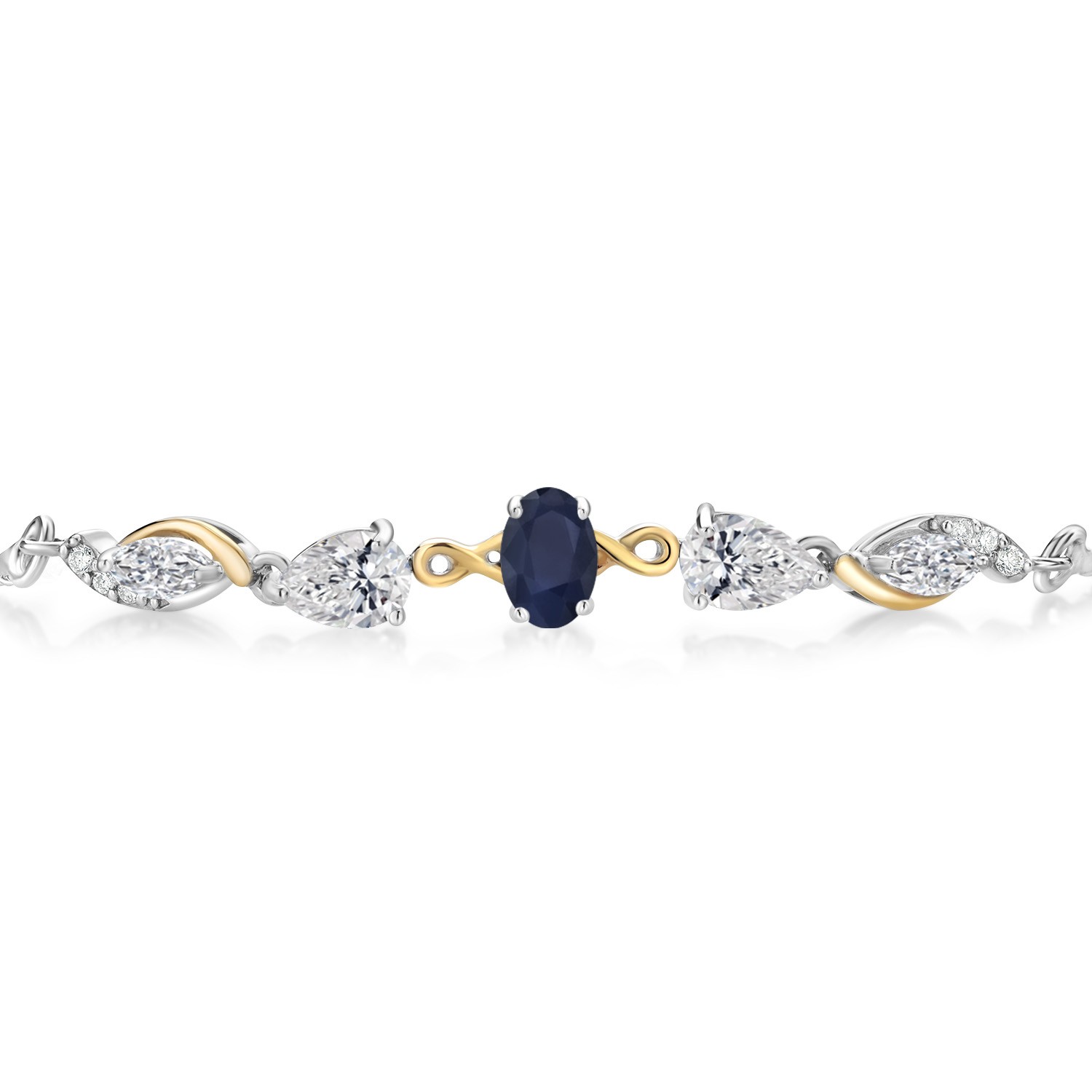 1.26 Ct Sapphire and Lab Grown Diamond 925 Silver and 10K Yellow Gold Bracelet