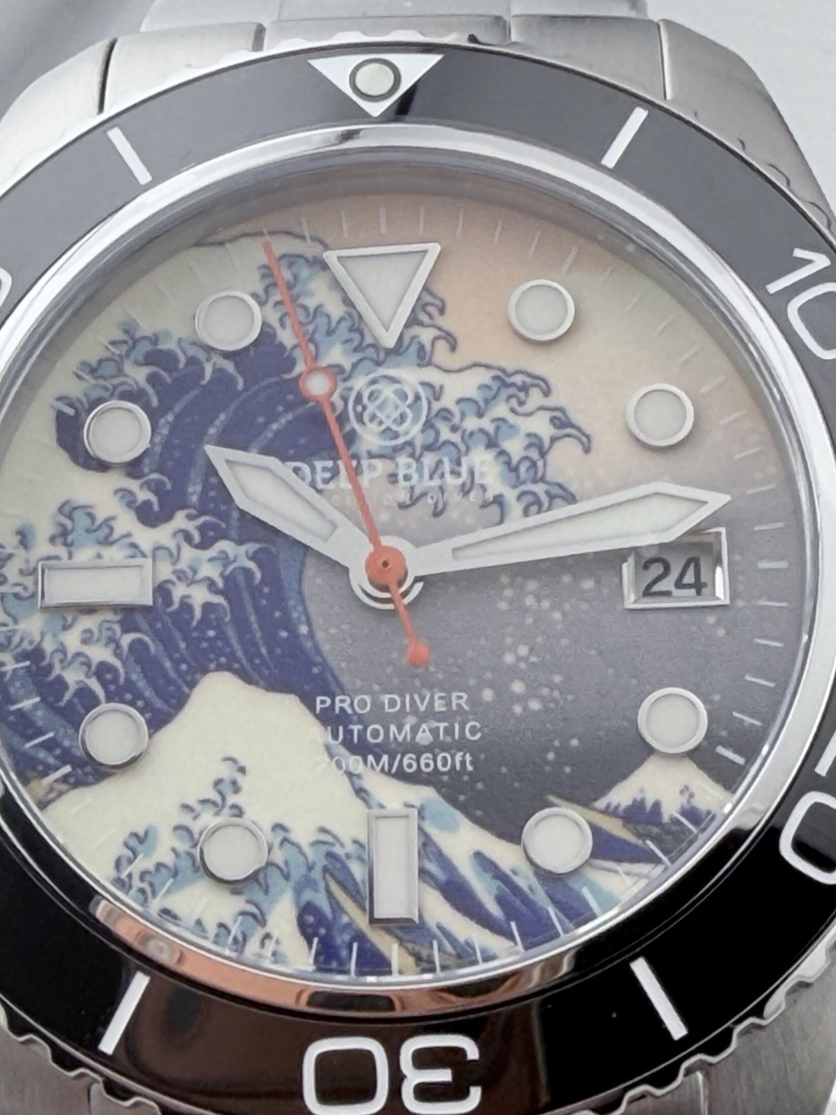 NEW Deep Blue Pro Diver Great Wave Dial Auto 200M Sapphire Full Kit #0177