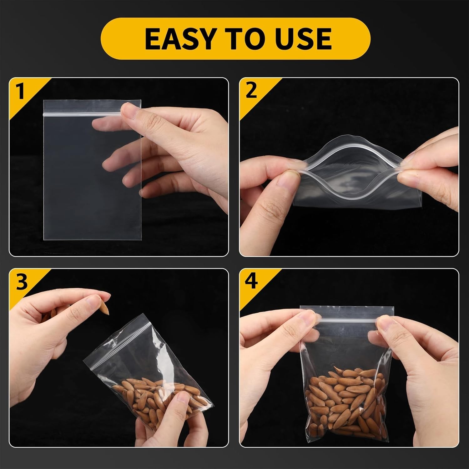 Clear Small Plastic Bags – 200 Count in 4 Sizes, Ideal for Crafts and Packaging