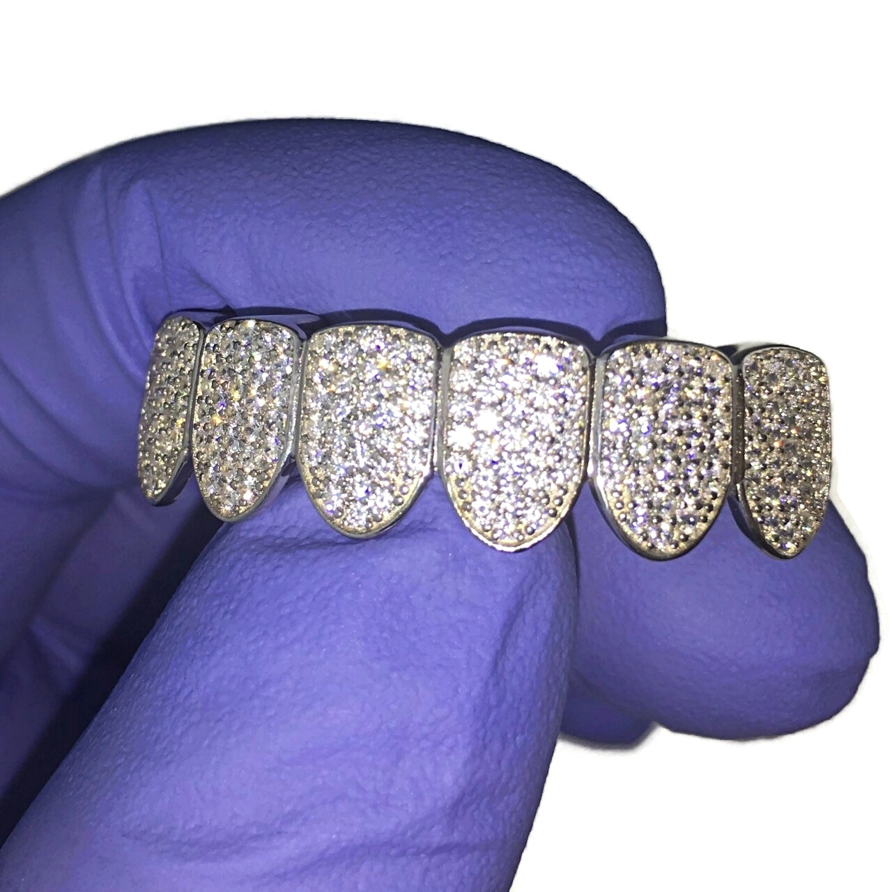 Real 925 Sterling Silver Grillz Micro Pave Iced Flooded Out CZ Bottom Teeth